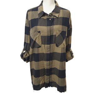 LANE BRYANT | Olive Green & Black LS Plaid Shirt | 100% Cotton | Size 20